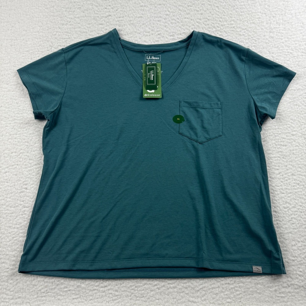L.L.Bean Vista Camp T Shirt Womens XL Storm Teal V Neck Short Sleeve Performance